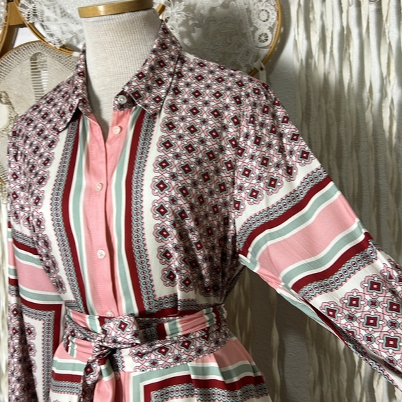 BODEN Maxi Shirt Dress in Almond Pink Square Geometric Size 10R - Picture 5 of 15